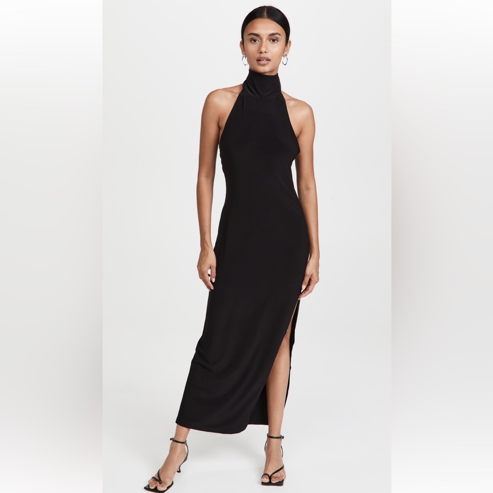 Halter Turtle Side Slit Gown - Black